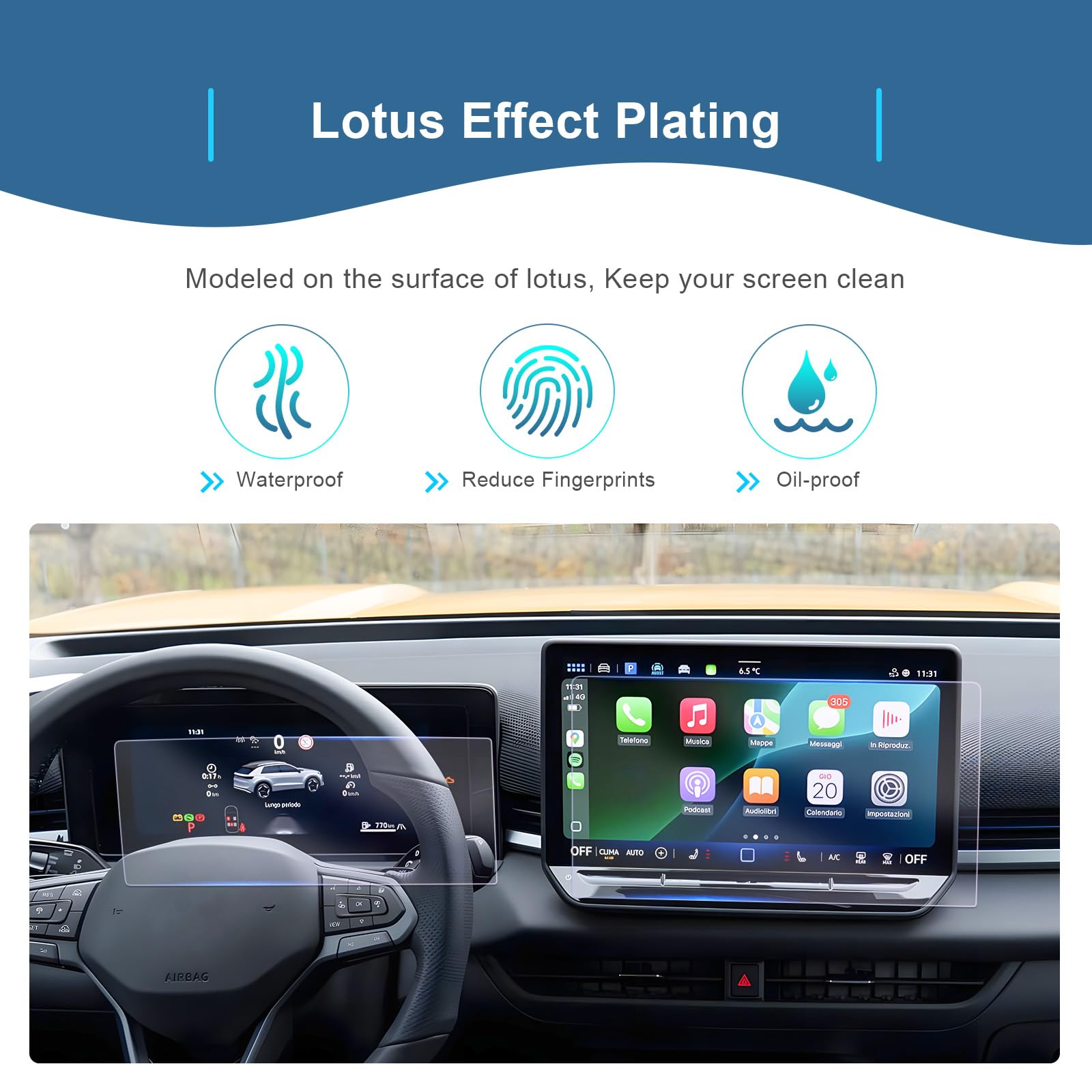 GAFAT [Juego de 4] Compatibles con VW T-Roc 2026 2027 Navigation + Cockpit Pro Protector de Pantalla de Nano, 12,9" + 10,25" para T ROC ii 2 Life Style R-Line Accesorios, Antigolpes, 6H Antiarañazos