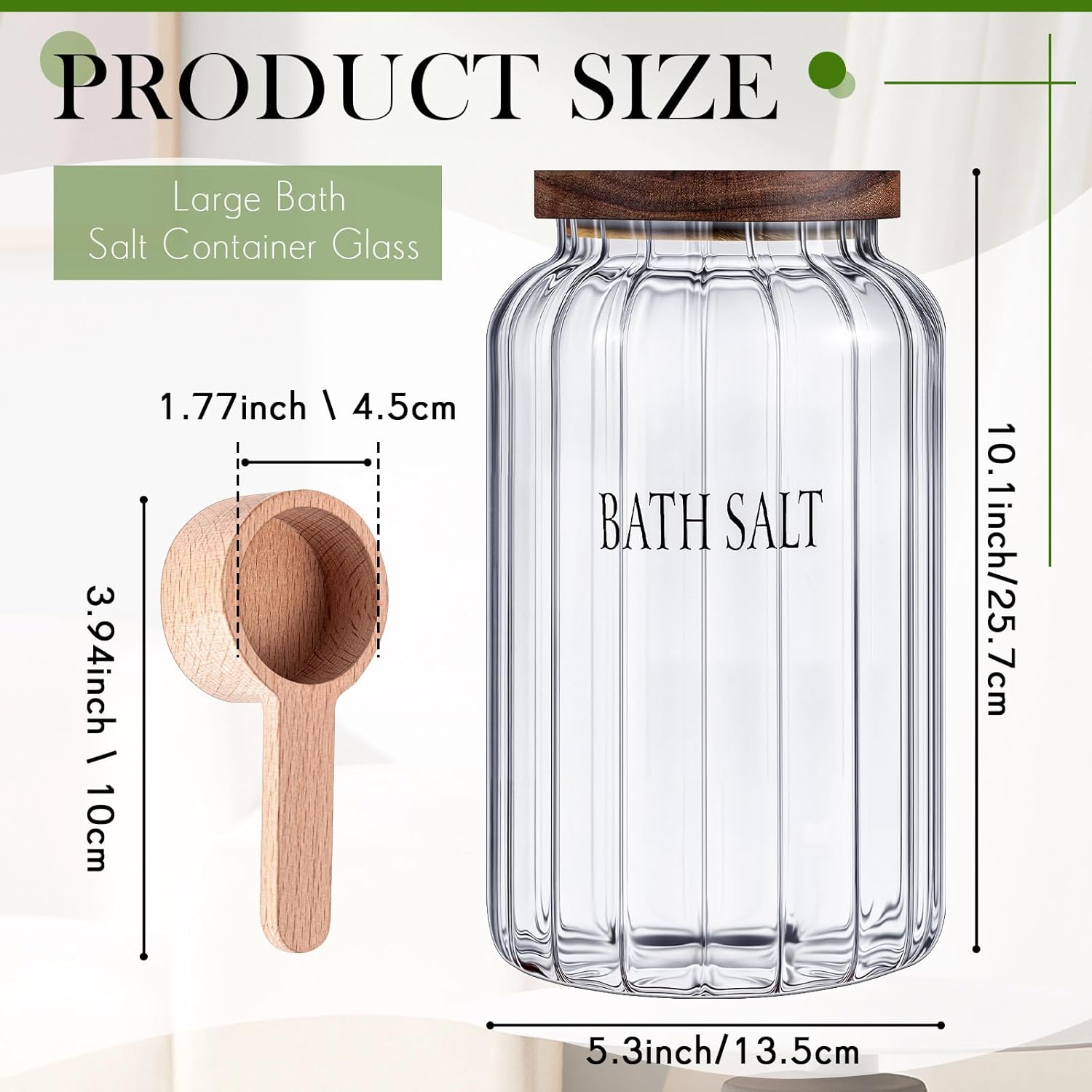 Maxdot 2 Pack 94 oz Large Bath Salt Container with Scoop Glass Bath Salt Jar with Wooden Lid, Large Bathroom Glass Jar Canister Airtight Storage Jars Bathtub Accessories for Bathroom Decor