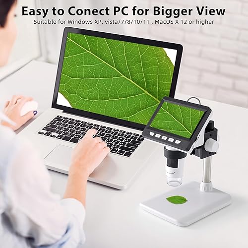 Miniatura 5 de Koolertron Microscopio digital IPS de 4.3 pulgadas, 1080P 50-1000X con aumento de cámara de mano grabadora de video con tarjeta TF de 1.13 oz, 8
