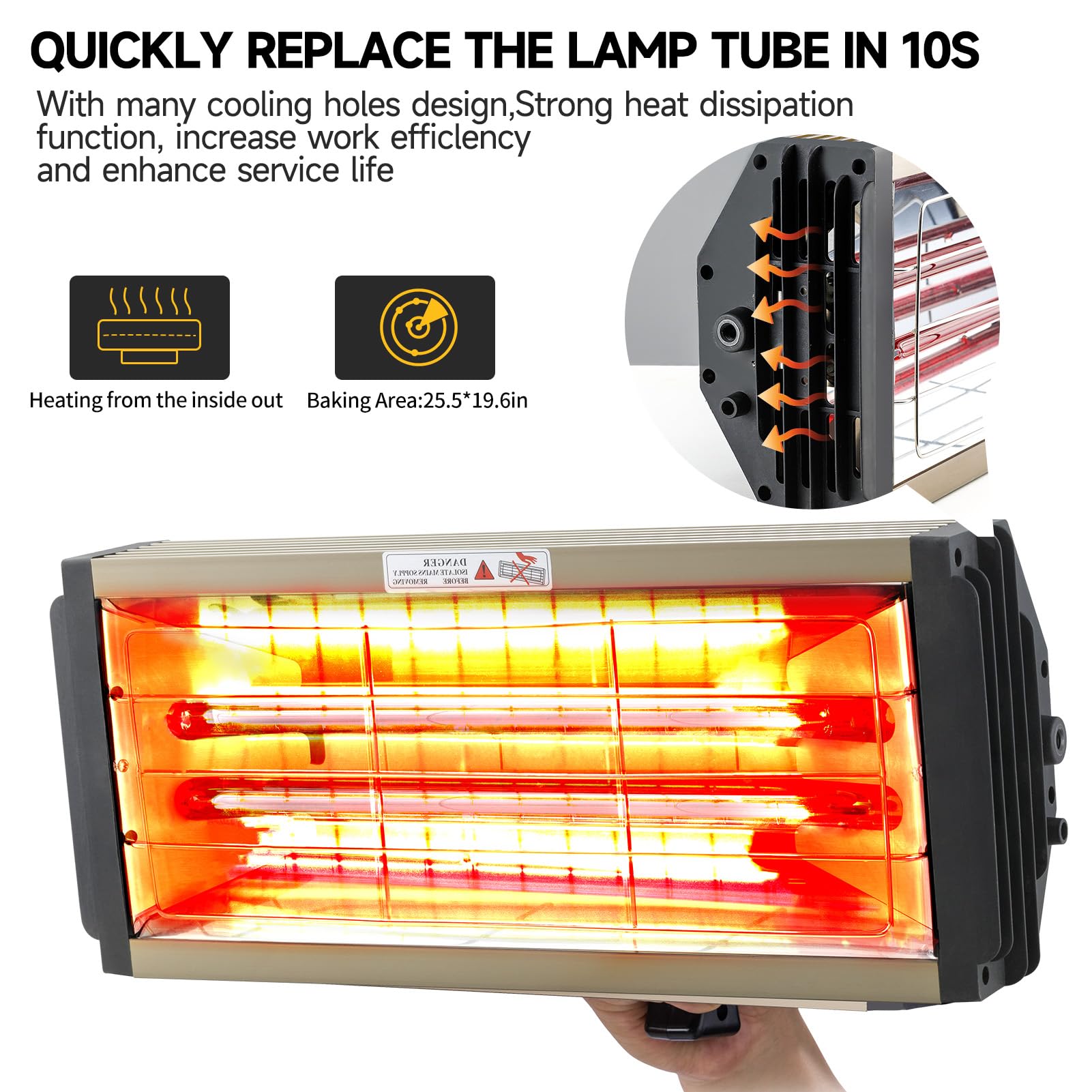 DATOUBOSS Lampada per polimerizzazione della vernice a infrarossi a onde corte da 2000 W, asciugatrice per riparazione carrozzeria auto, luce di cottura portatile, strumento per cabina spray per