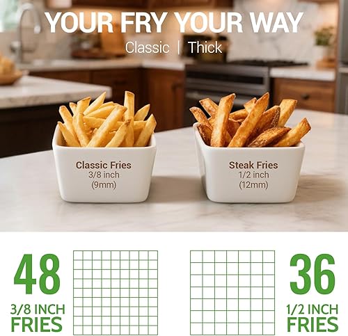 Miniatura 6 de Sopito Cortador eléctrico de papas fritas Picador de verduras y frutas de acero inoxidable con cuchillas de 12 y 38 pulgadas para papas,