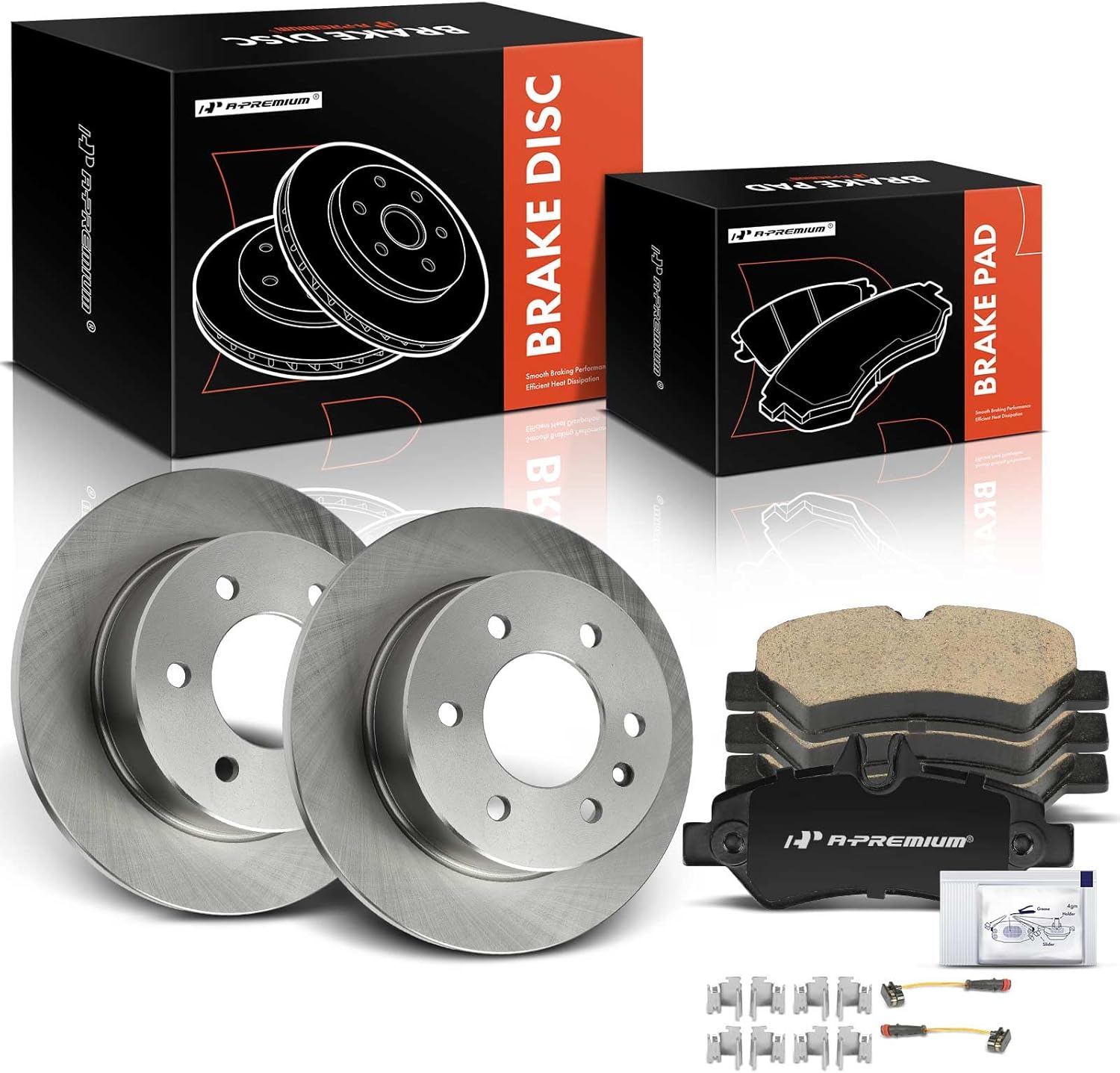A-Premium 11.73 inch (298mm) Rear Solid Disc Brake Rotors + Ceramic Pads Kit Compatible with Select Mercedes-Benz, Dodge and Freightliner Models - Sprinter 2500, Sprinter 3500, 6-PC Set