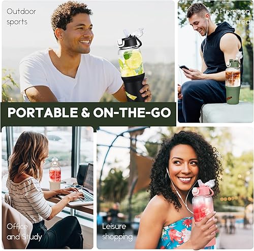 Miniatura 7 de SIEROZUR Vaso de vidrio de 32 onzas con popote, botellas de agua de vidrio con 2 tapas, tapa de boquilla con asa y tapa de pajilla, botellas de agua