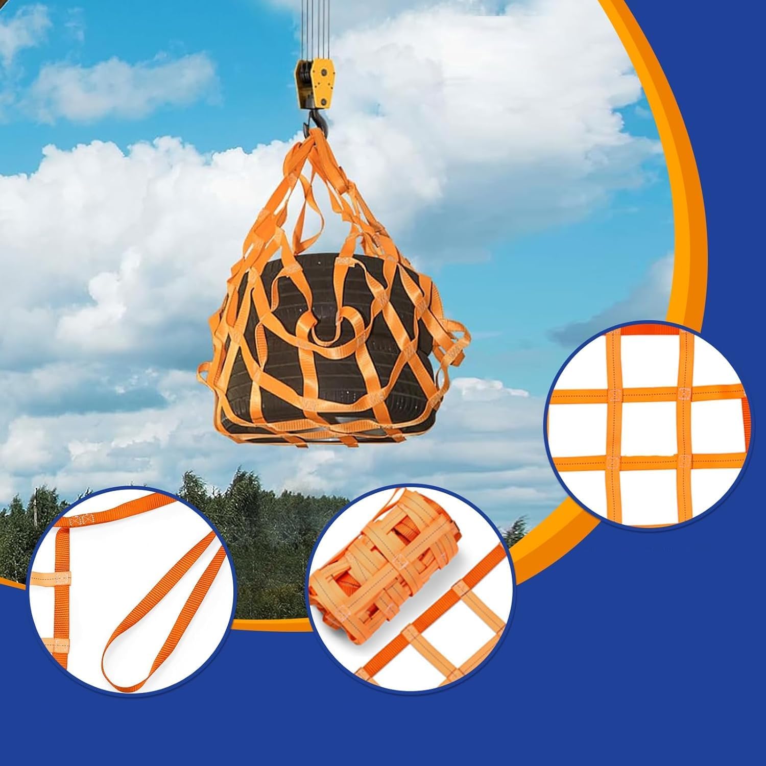 2m*2m Safety Cargo Lifting Net Straps, Load 1ton/2ton/3ton (2204lbs/4409lbs/6614lbs), Grid 5.9×5.9in, Which Can Fully Wrap The Goods, for Cargo Loading, Electric Power/machinery Hoisting