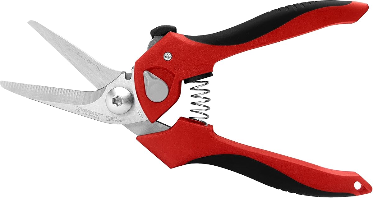 VAMPLIERS 8-Inch Multipurpose Heavy Duty Angled Shears. Serrated Blades Made of Premium Stainless Steel with Wire Cutting Notch. Cuts Wire, Rope, Cord, Insulation, Soft Cable, Many Other Materials.