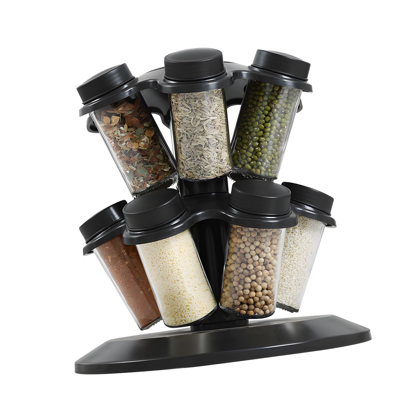 Piceioep Compact Rotating 12 Jars Removable Lids Kitchen Countertop Cabinet Storage Space Saver Modern Stackable Condiment Rack Detachable Lids Rotating Design for Cooking Baking Essential Holder