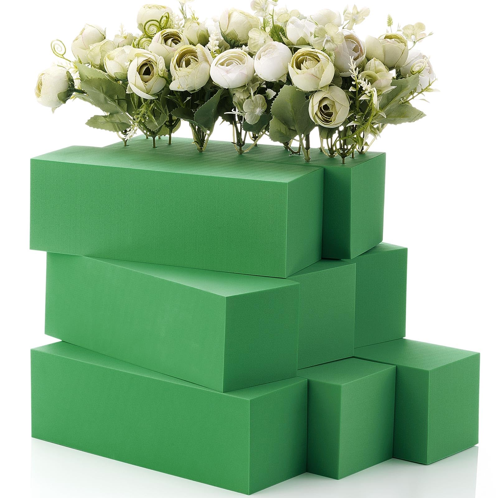 Lallisa 8 Pcs Reusable Floral Foam Blocks 9 x 3 x 3 Water Weather Resistant Dry Floral Foam for Artificial Flower Arrangements Outdoor Flower Boxes Outside Hanging Planters Wedding Home Decor (Green)