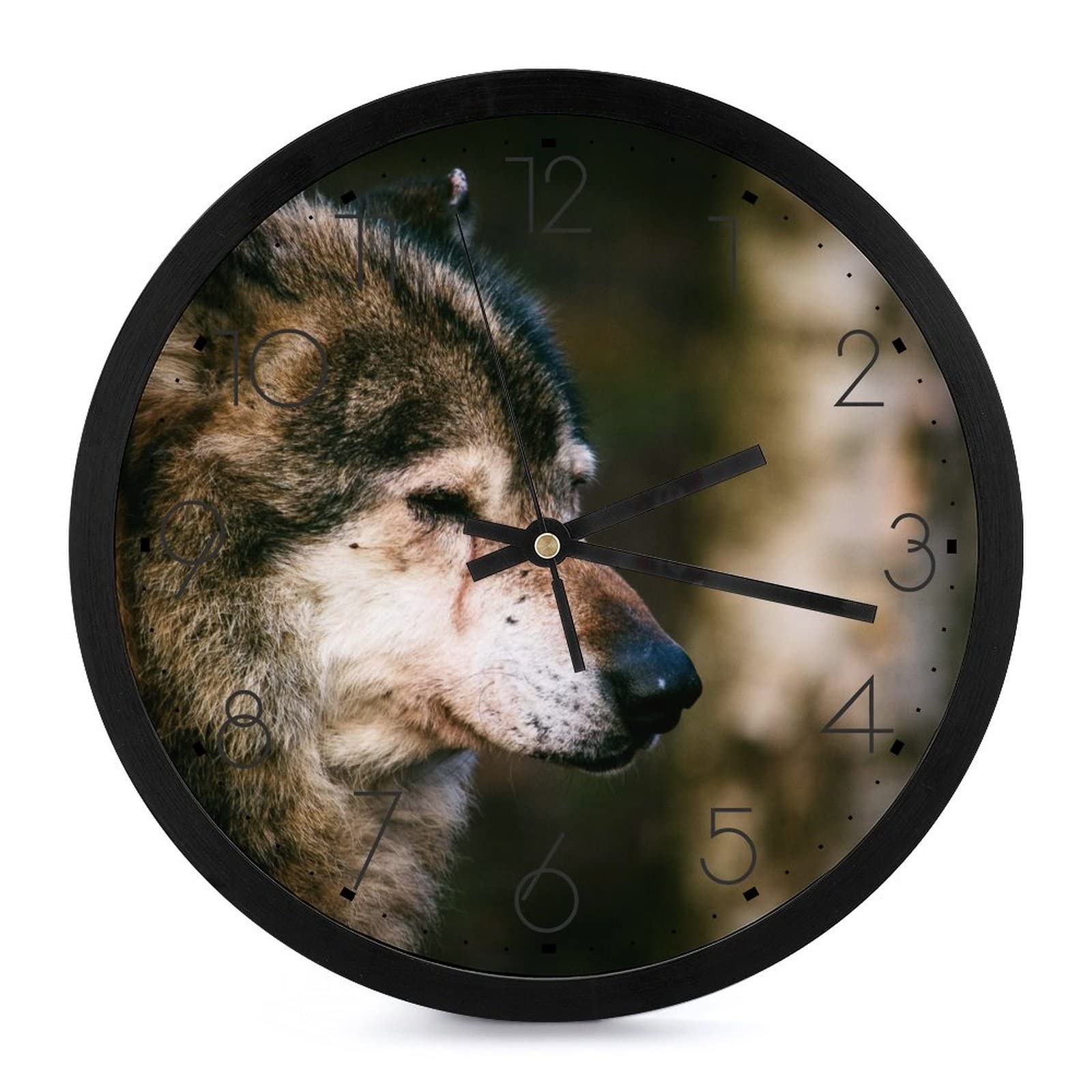 Pendule murale loup moderne et silencieuse de 25.4 cm pour bureau