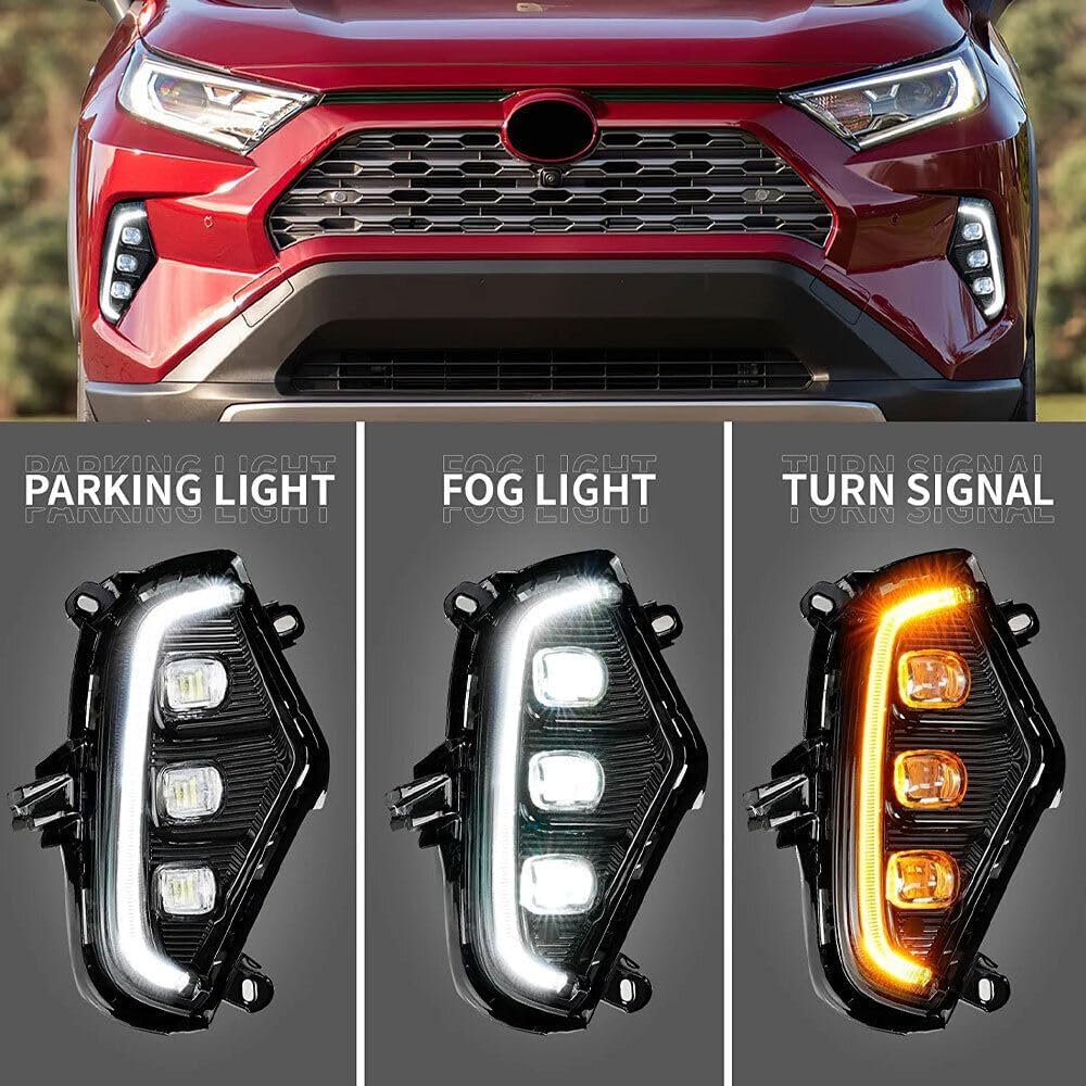 Pair LED Front Fog Lights Daytime Running Lamps For Toyota RAV4 2019 2020 2021 2022 Turn Signal W/DRL Digital Controller Left & Right Side