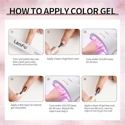 Miniatura 7 de LanFo Juego de esmaltes de uñas de gel color nude, 6 colores de esmalte de uñas de gel marrón con purpurina para todas las estaciones, esmalte de