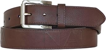 Nautica Mens Signature Leather and Canvas Belt | Ribbon Detail | Flag Design | Classic | Casual | Metal Buckle