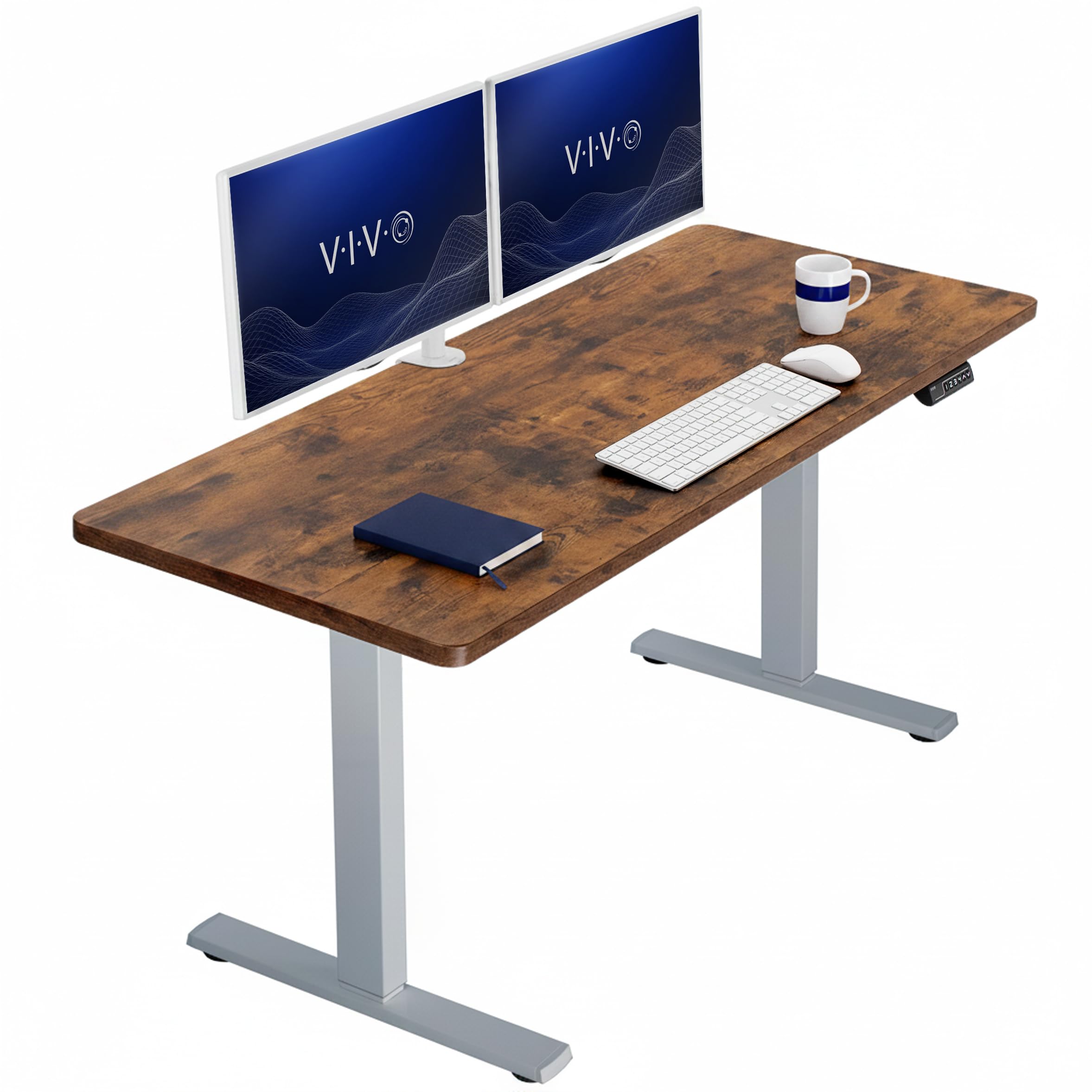 VIVO Rustic Vintage Brown 60 x 24 in Standing Desk, DESK-KIT-1G6N | Electric, Holds 220 lbs, Sit Stand, Height Adjustable, Solid One-Piece Table Top, Memory Presets, 1B Series, Gray Frame