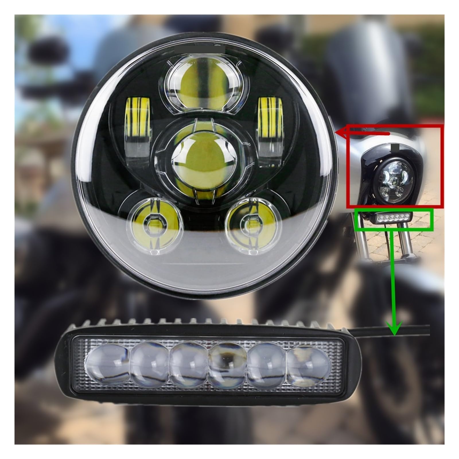 1 X 6 "18W Signal LED Strip And 5.75" LED Headlamp Round 5 3/4 "headlamp Compatible With 883.