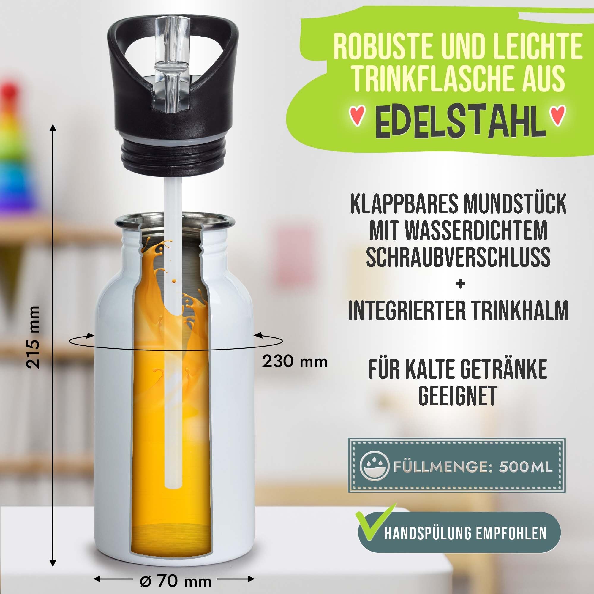 Print Royal PR Einschulung Geschenke-Set - Schulkind mit Name und Jahr personalisiert - Eichhörnchen, personalisierte Geschenke zur Einschulung Deko | Trinkflasche, weiß 500 ml & Brotdose 600 ml