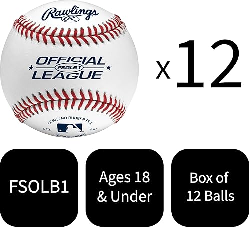 Miniatura 3 de Rawlings | Béisbol de la Liga Oficial FLAT SEAM | FSOLB1 | Juventud/14U | Práctica de uso recreativo | 12 unidades