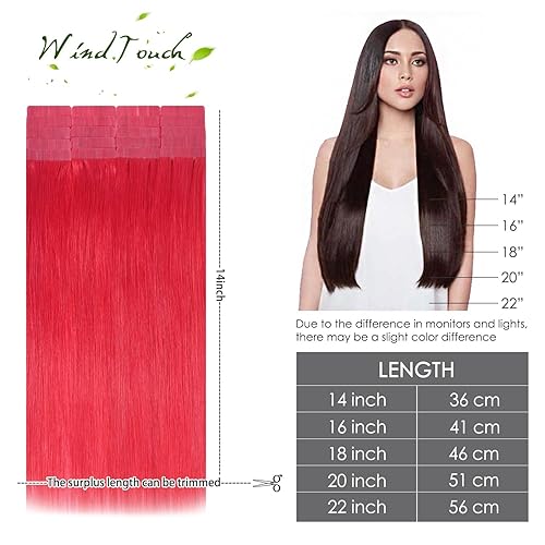 Miniatura 5 de WindTouch Extensiones de cabello adhesivas, color rojo brillante, 100% humano, 20 unidades, 20 pulgadas, #rojo, 1.76 oz