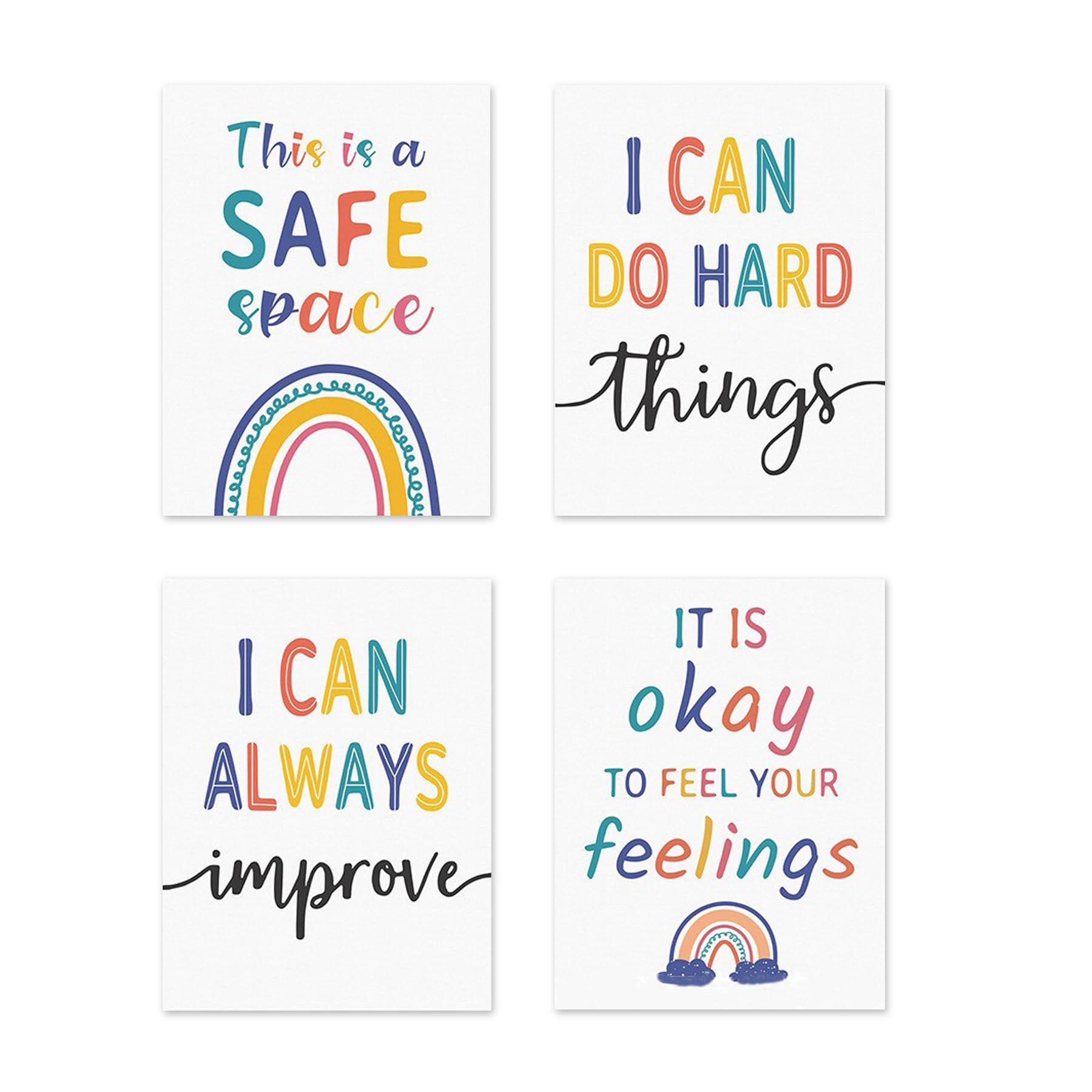 Motivational Posters - 4PCS Motivational Wall Art, Posters For Bedroom, Pictures for Bedroom Walls, Inspirational Quotes Wall Art, Colourful Wall Art, Phrases Poster for Living Room Office（No Frame）