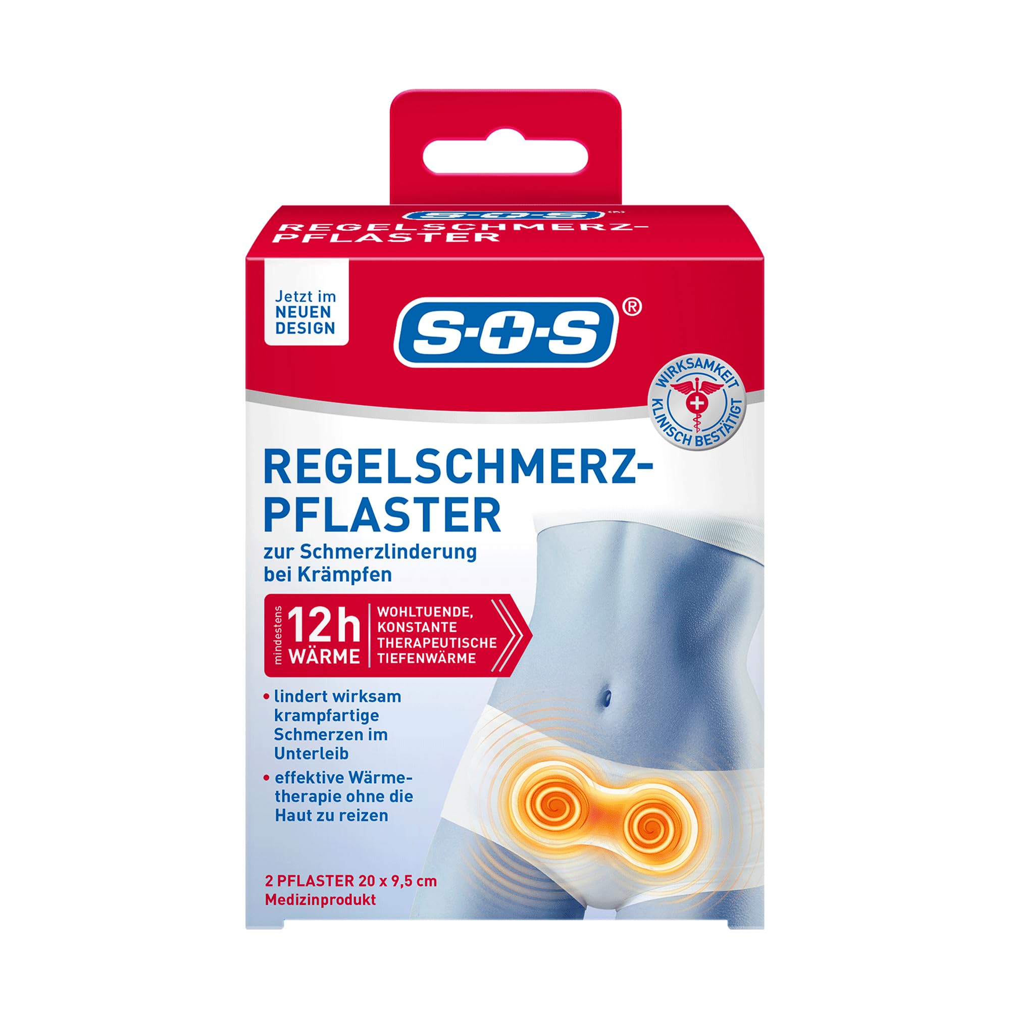 SOS Regelschmerz-Pflaster, angenehme Wärme zur Schmerzlinderung bei Krämpfen, wohltuende und konstante Tiefenwärme bei Schmerzen während der Menstruation, je 20 x 9,5 cm, 1 x 2 Pflaster Drogerie & Körperpflege