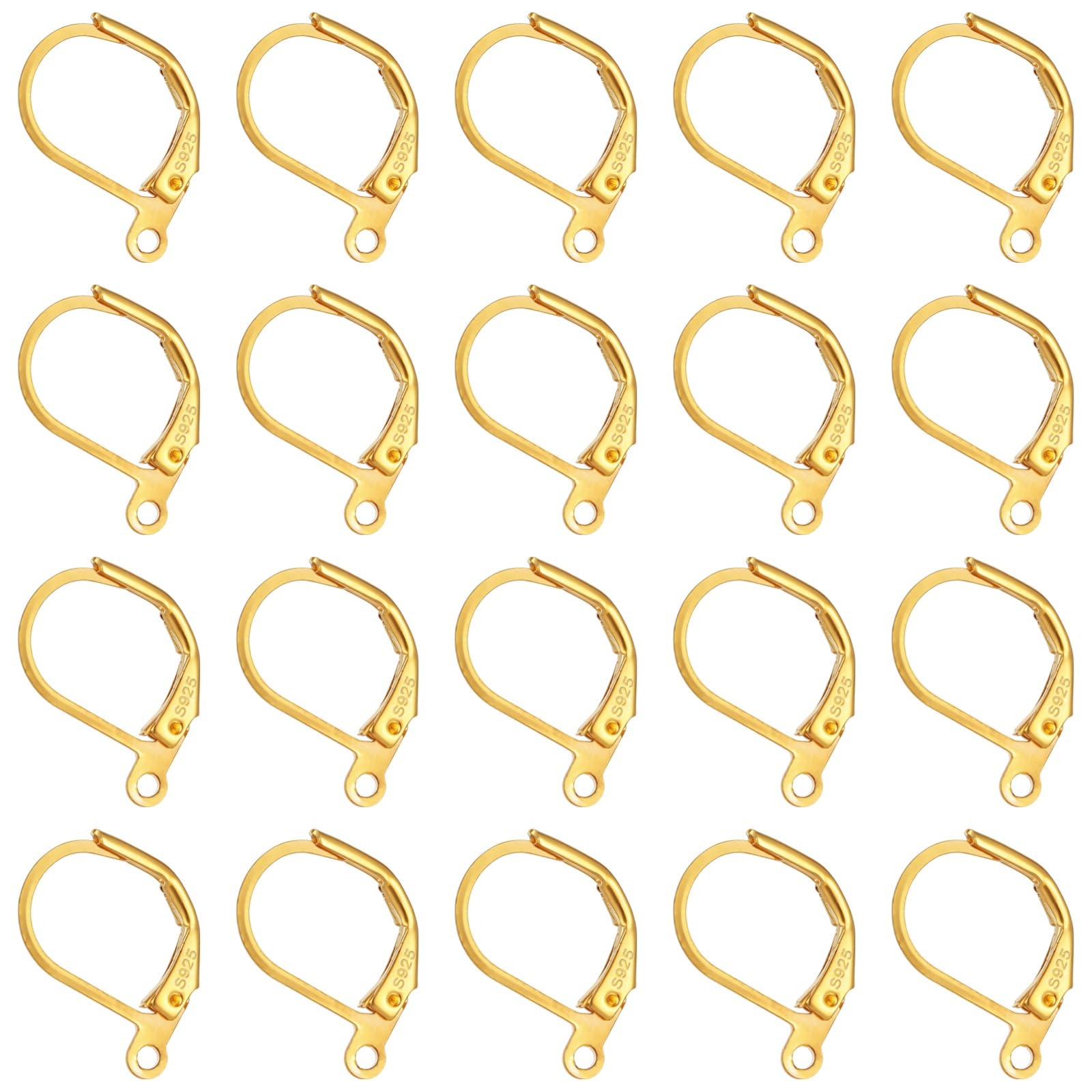 20 Stk. goldene 925er Sterlingsilber Leverback Ohrhaken, hautfreundliche French-Hook-Ohrverschlüsse mit Öse, Ohrhänger-Zubehör für Schmuckherstellung und DIY-Basteln