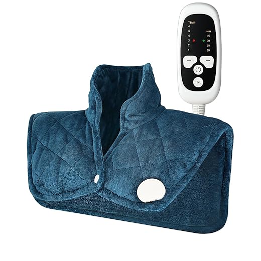 Weighted Heating Pad for Neck Shoulder, 6 Heat Setting 2H Auto Off 2.4lb Large Heating Pad for Pain Relief, Gifts for Women Men Mom Dad Mother Grandma Christmas Birthday Blue