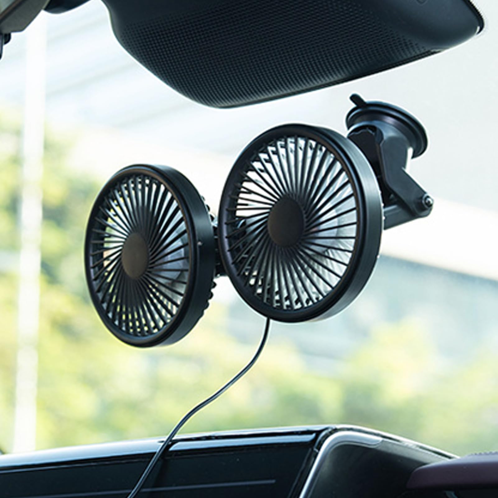 Tosuny Ventilador de Coche de Doble Cabezal con Ventosa, Ventilador de Camión Ajustable de 360°, Recargable de 3600mAh, Fuerte Flujo de Aire para Semirremolque RV Van Cab (BLACK)