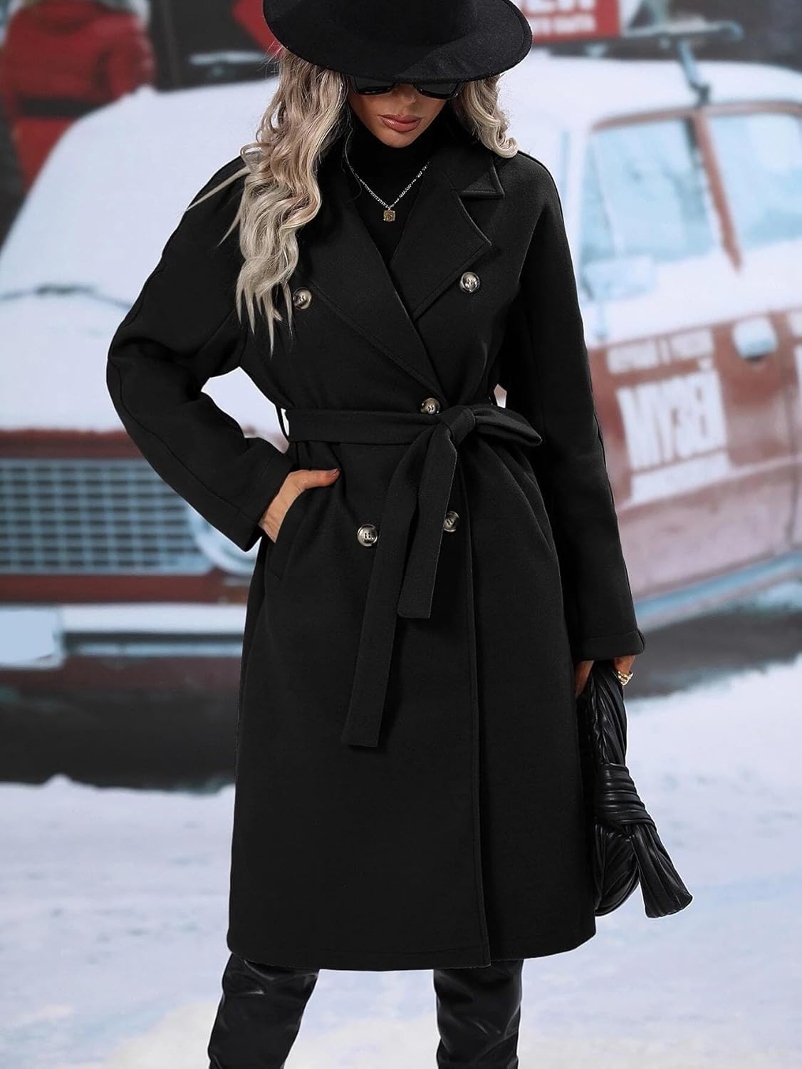 Classic Black Notched Lapel Coat for Winter Style
