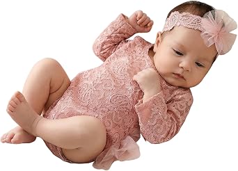 Newborn Photography Props Lace Romper with Matching Headband Set