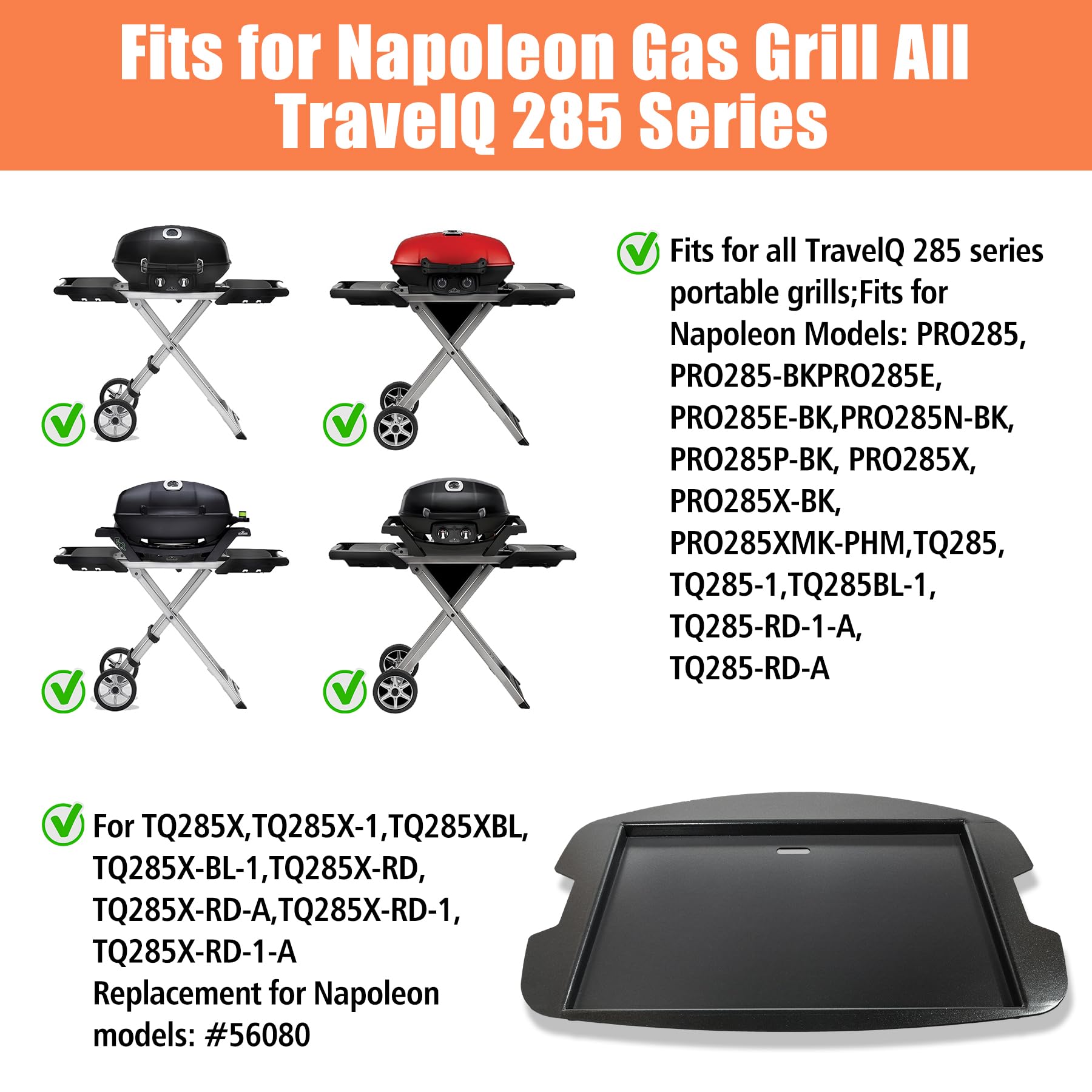 KEESHA Antihaft-Grillplatte Für Napoleon TravelQ/PRO285 – Gusseisern, 53,3 X 36,8 Cm, Mit Tragetasche