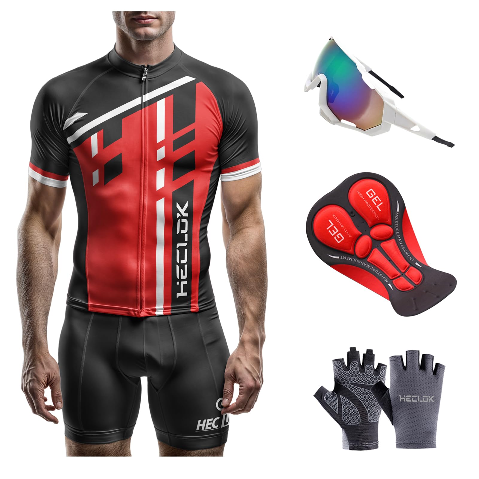 Herren Radtrikot Set Kurzarm - Atmungsaktives Jersey & Bibshorts mit 9D Gel-Polster | Schnelltrocknende Fahrradkleidung für Rennrad & Mountainbike | Individuell bedruckbar