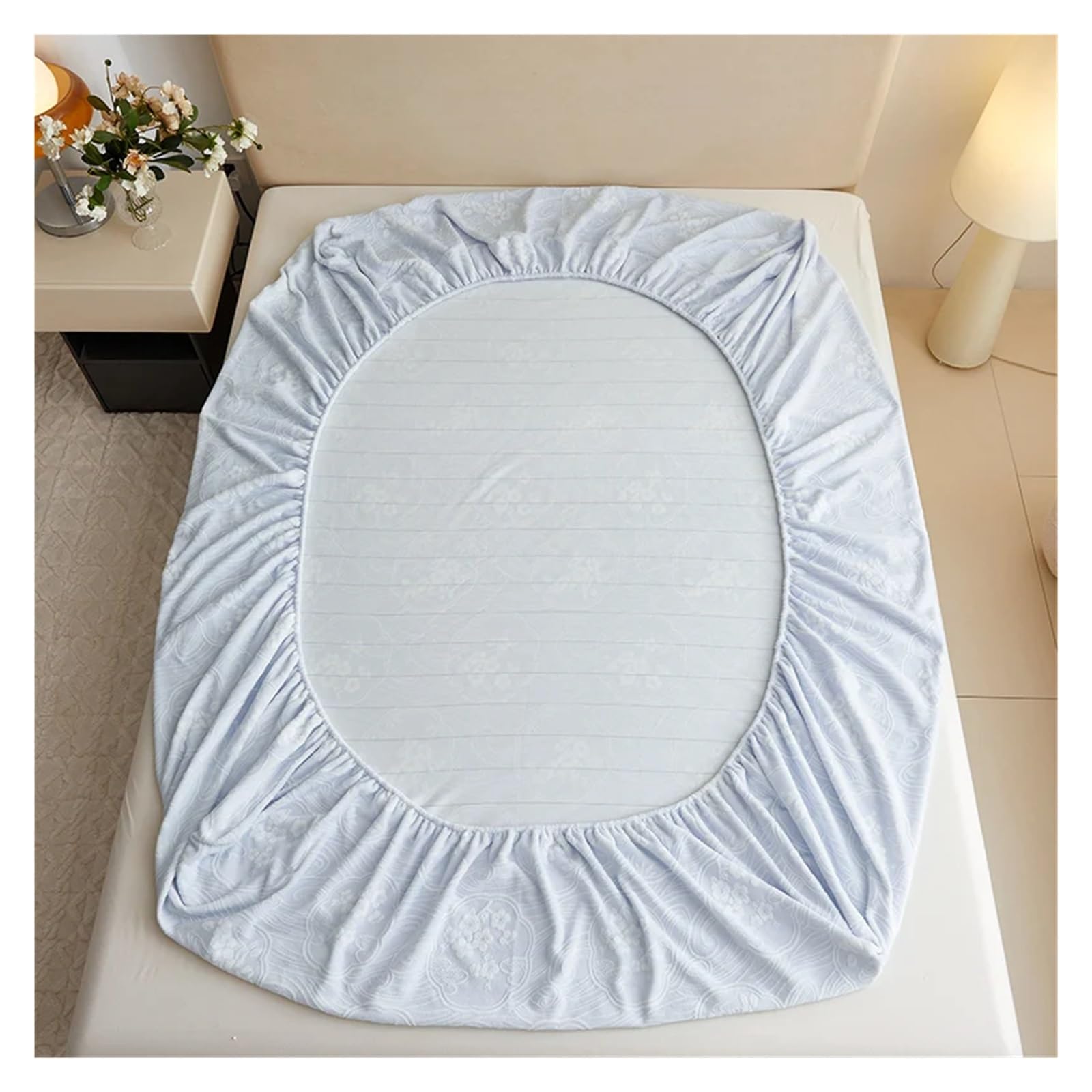Sábanas Terciopelo Colchas de Terciopelo de Leche, Sábana Bajera Gruesa y cálida Tallada en 3D, sábanas Dobles elásticas, Funda de Cama, Funda de colchón(02,150x200x25CM)