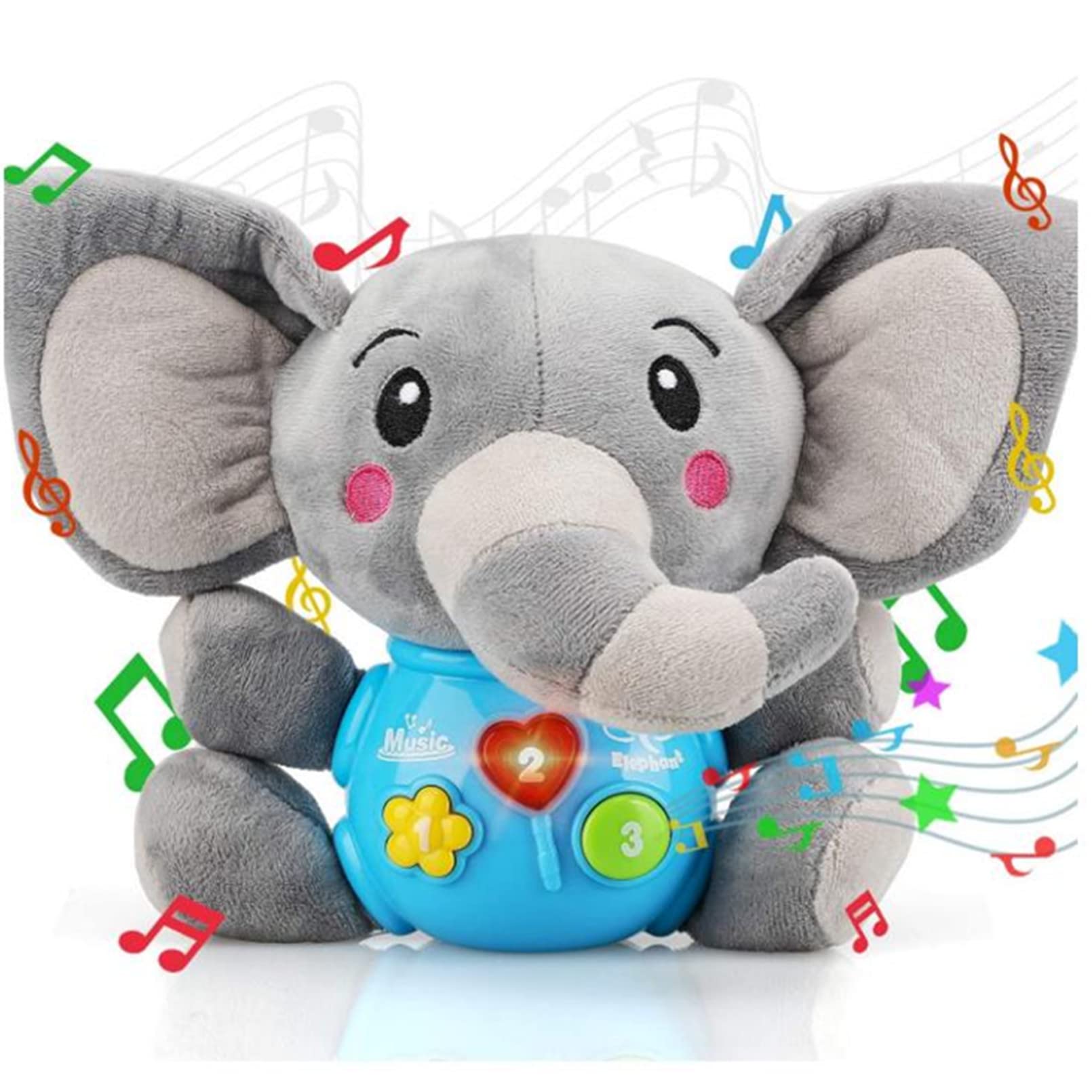 AM ANNA Plush Elephant Baby Toy, Toddlers Educational Musical Learning Sensory Toy Cute Stuffed Light Up Baby Toys Newborn Baby Musical Toys for Infant Babies Boys & Girls Toddlers 0 to 36 Months