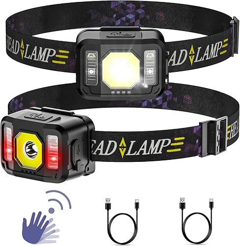 Miniatura 8 de Pluralla Linterna frontal recargable 400 lúmenes súper brillante con sensor de movimiento LED linternas impermeables con luz blanca roja 6 modos de