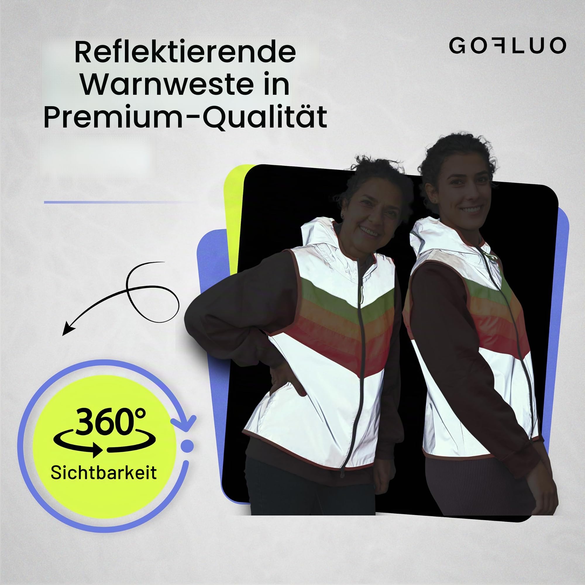 GOFLUO - Darkflow Reflektorweste - Warnweste - Reflektierende Weste - Sichtbar im Dunkeln für Wanderer, Joggen, Fahrrad - Grey Reflective -