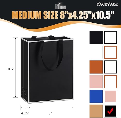Miniatura 3 de Bolsas de regalo negras con asas de cinta, 20 bolsas de papel negras medianas de 8 x 4.25 x 10.5 pulgadas, bolsa de compras, bolsa de regalo para