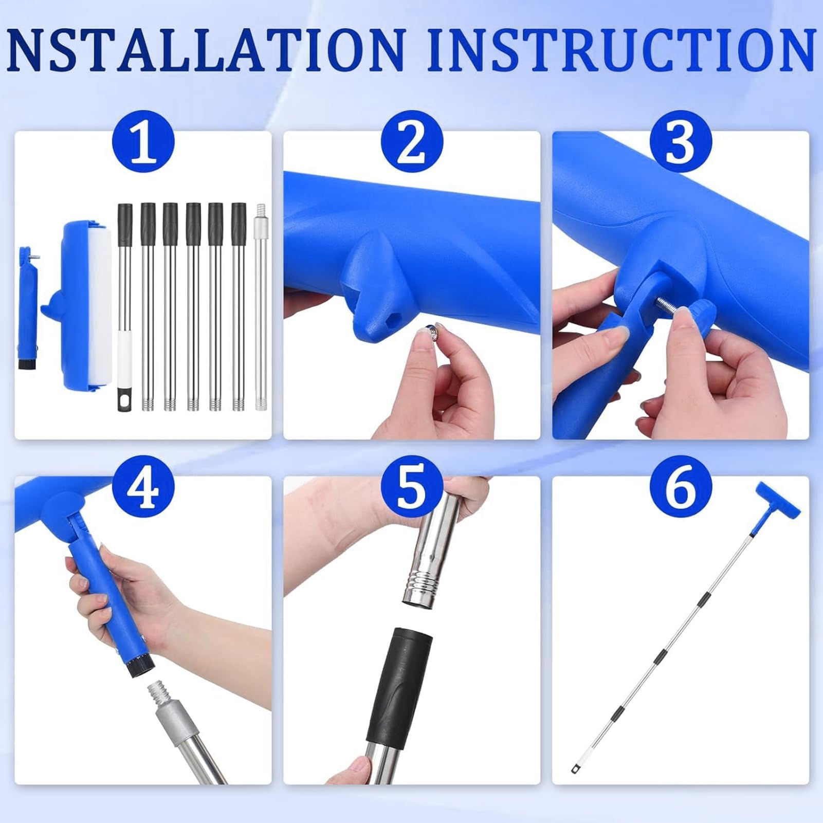 Farbroller-Set, professionelles Farbset, komfortabler Pinsel mit Verlängerungsstange für Raumrenovierung, Gewerbeflächen, Heimwerkerbedarf und Inneneinrichtung (Blau)