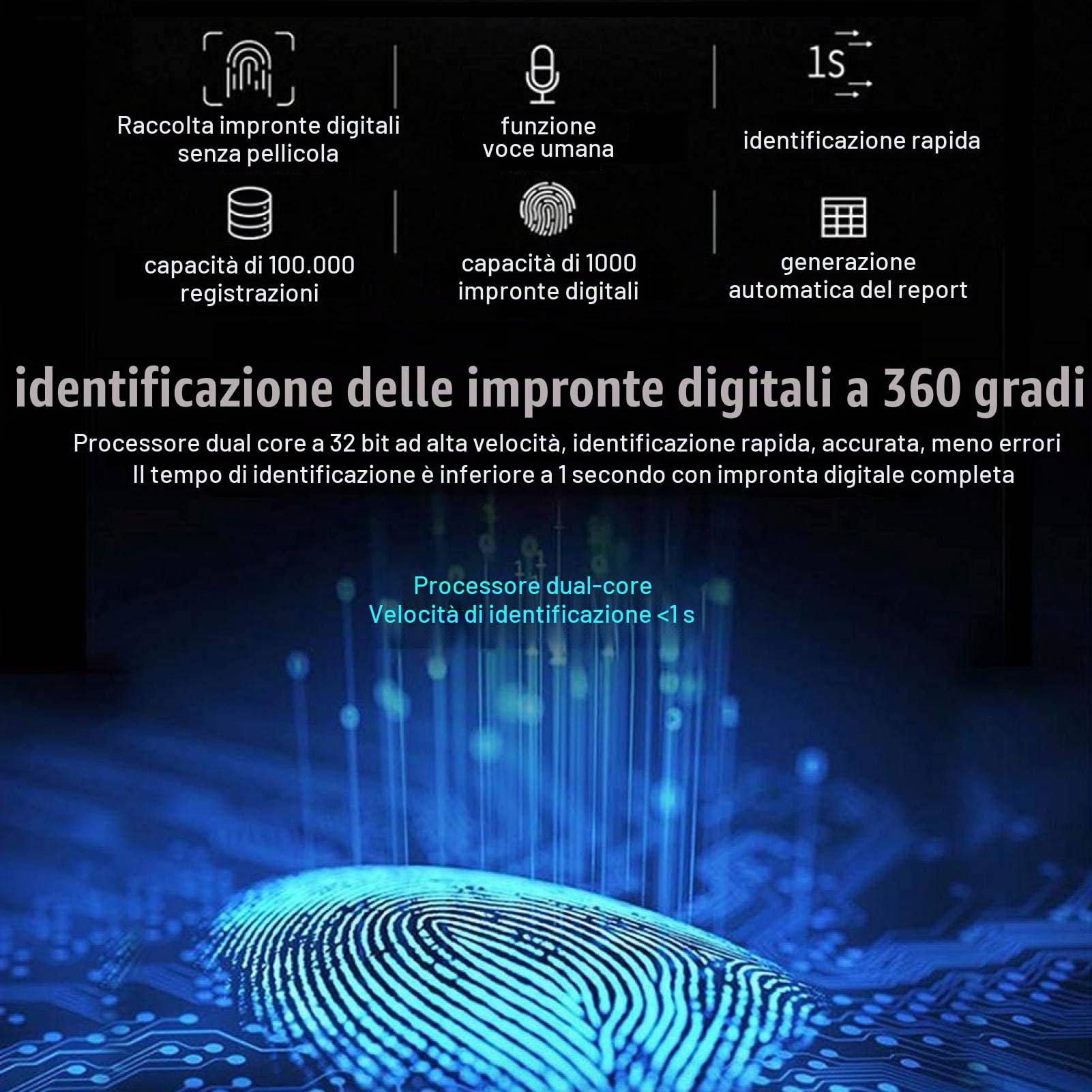 Macchina per la rilevazione delle presenze con impronte digitali, registratore con orologio biometrico con display 2, 4 pollici, lettore per il check in dei dipendenti, di