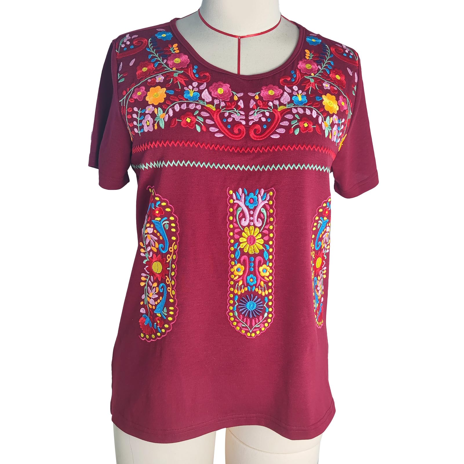 MAVIS LAVEN Damska letnia koszulka w stylu boho z haftem w stylu boho, z dekoltem w serek, tunika, bluzki, tuniki, topy