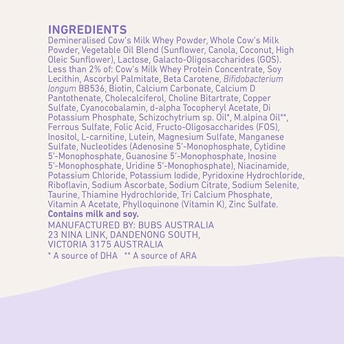 Miniatura 7 de Bubs Essential - Fórmula infantil con hierro, polvo a base de leche de vaca, para bebés de 0 a 12 meses, hecha con leche sin OMG, 20 onzas