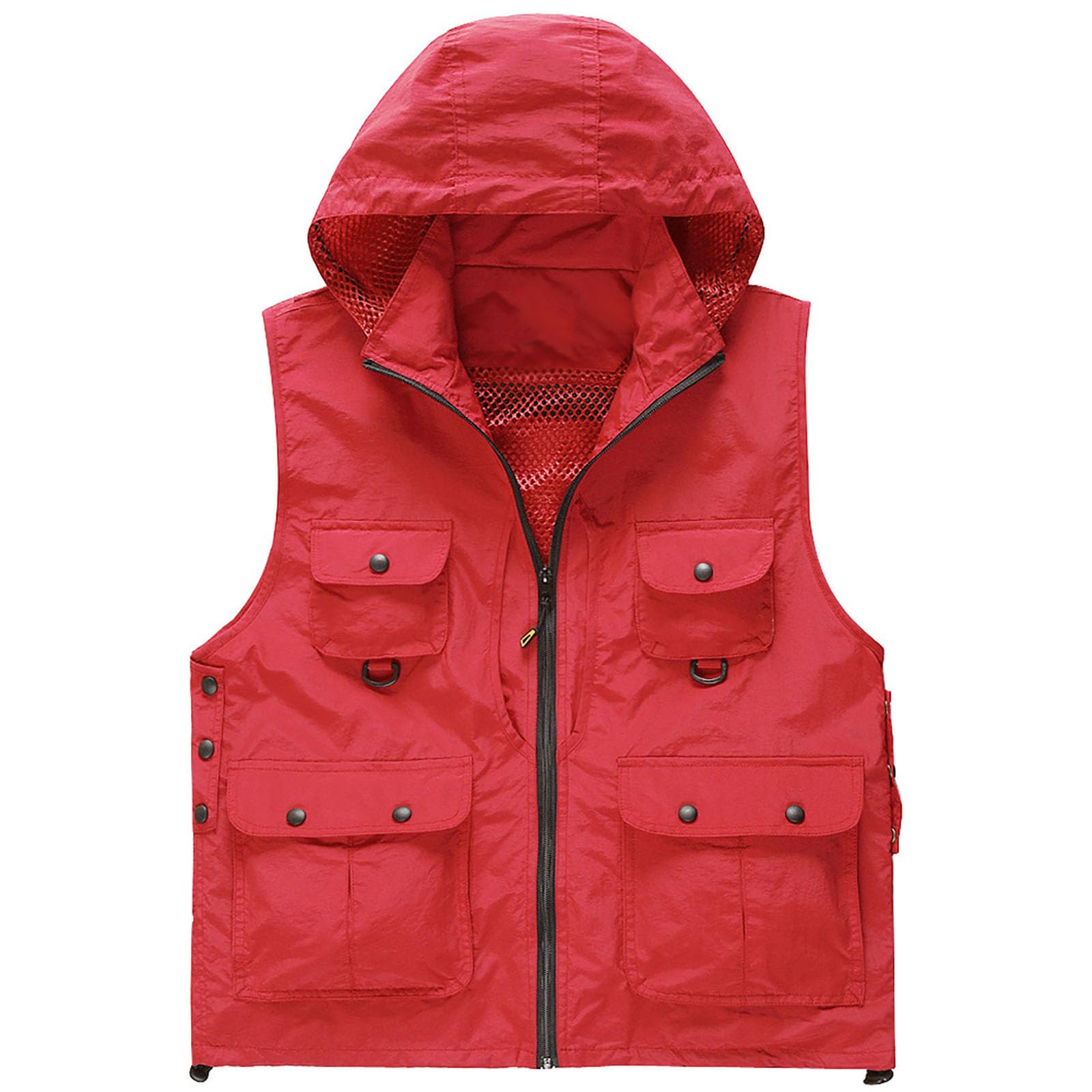 Mire Gilet de Pêche avec Multi-Poches Hommes pour Chasse Randonnée Escalade Voyageant Photographie Extérieur (Size:XL,Color:Rouge)