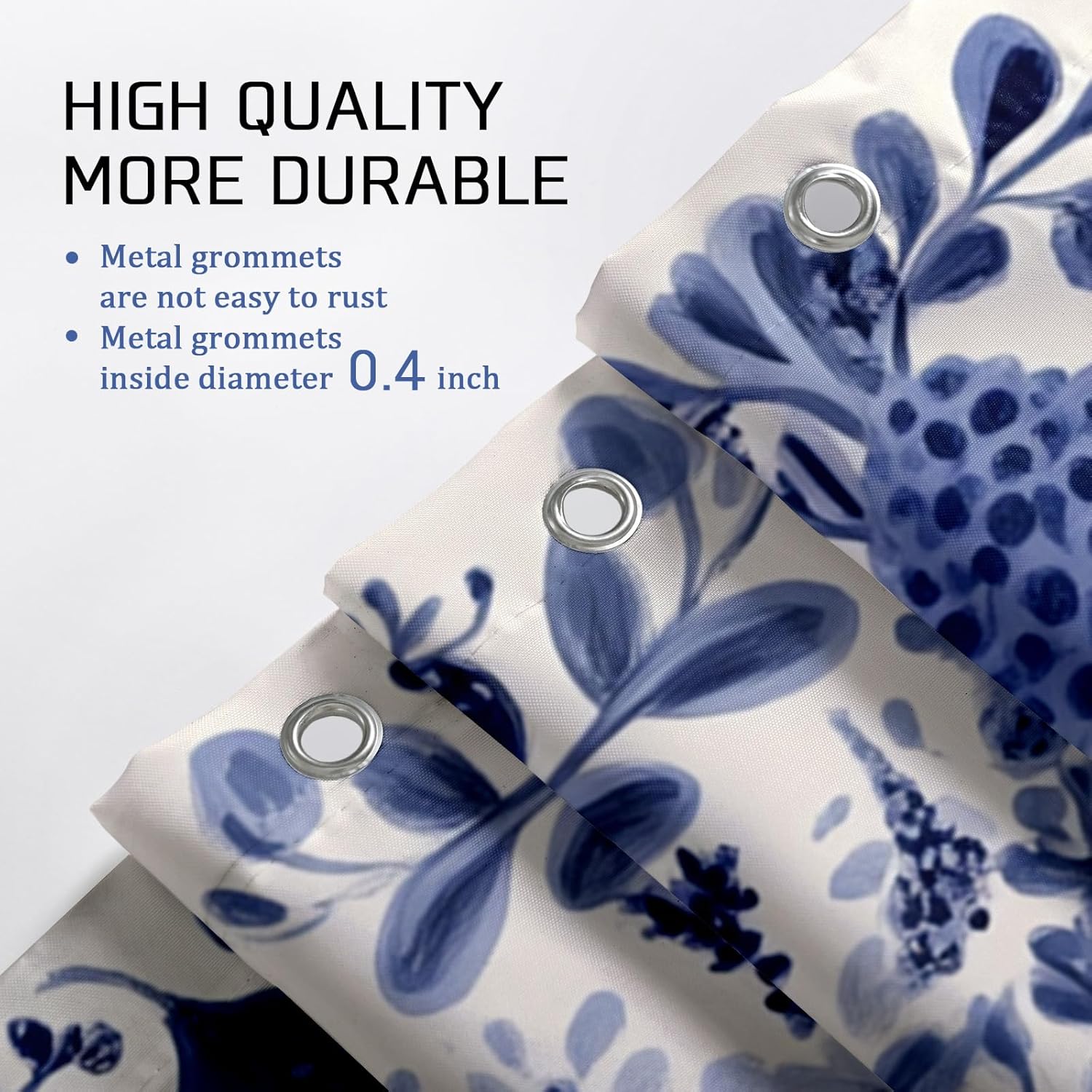 4Pcs Blue Horse Floral Shower Curtain Set, Navy Blue White Bath Mat Rugs Accessories for Bathroom Decor, Elegant Modern Waterproof Fabric Shower Curtain Set with Hooks 72x72 Inch
