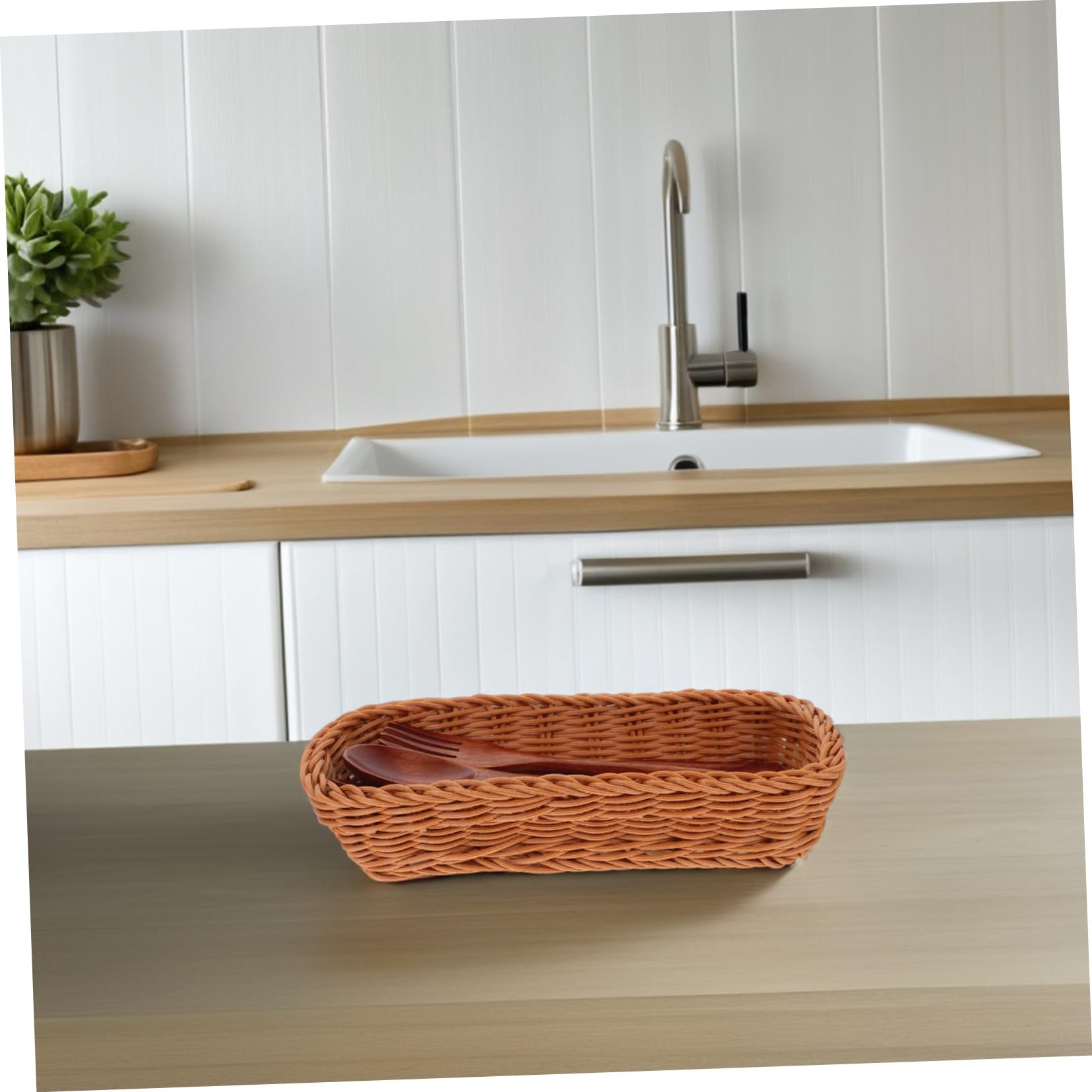 Toyvian Cesta Tejida de Ratán de Plástico Cesta para Cubiertos Organizador Reutilizable para Cocina