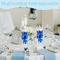 Vista 5 de Juexica 28 Pieces Floating Flowers for Centerpieces Blue Orchid Flowers Vase Fillers Unscented Floating Candles for Wedding Table Party Home