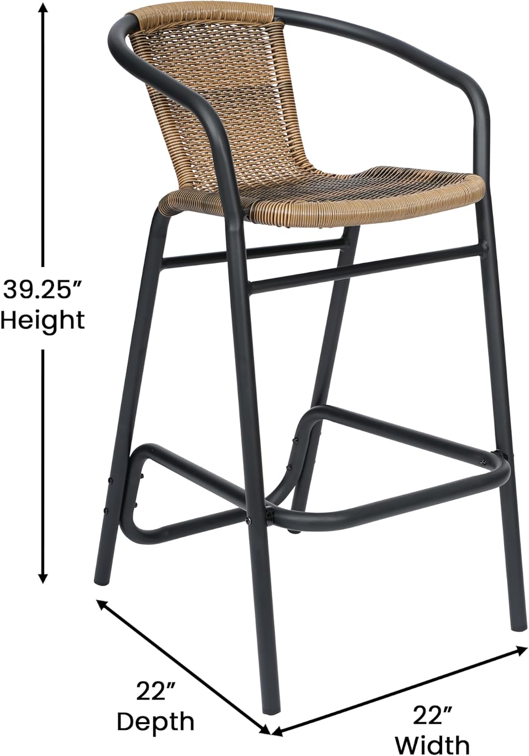 EMMA + OLIVER Rhea Set of Four Indoor/Outdoor Restaurant Style Rattan Barstools in Medium Brown
