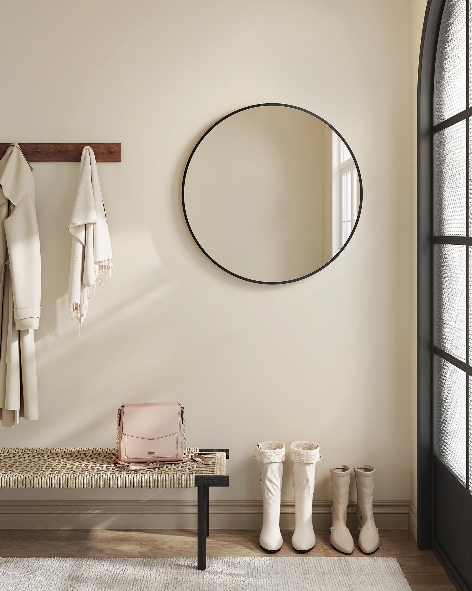 SONGMICS Berit Specchio da Parete Rotondo con Cornice in Alluminio, Nero | Specchio Bagno Moderno, 61 x 61 cm, 1 Pezzo, per Ingresso e Camera da Letto, Nero, LWM102B01