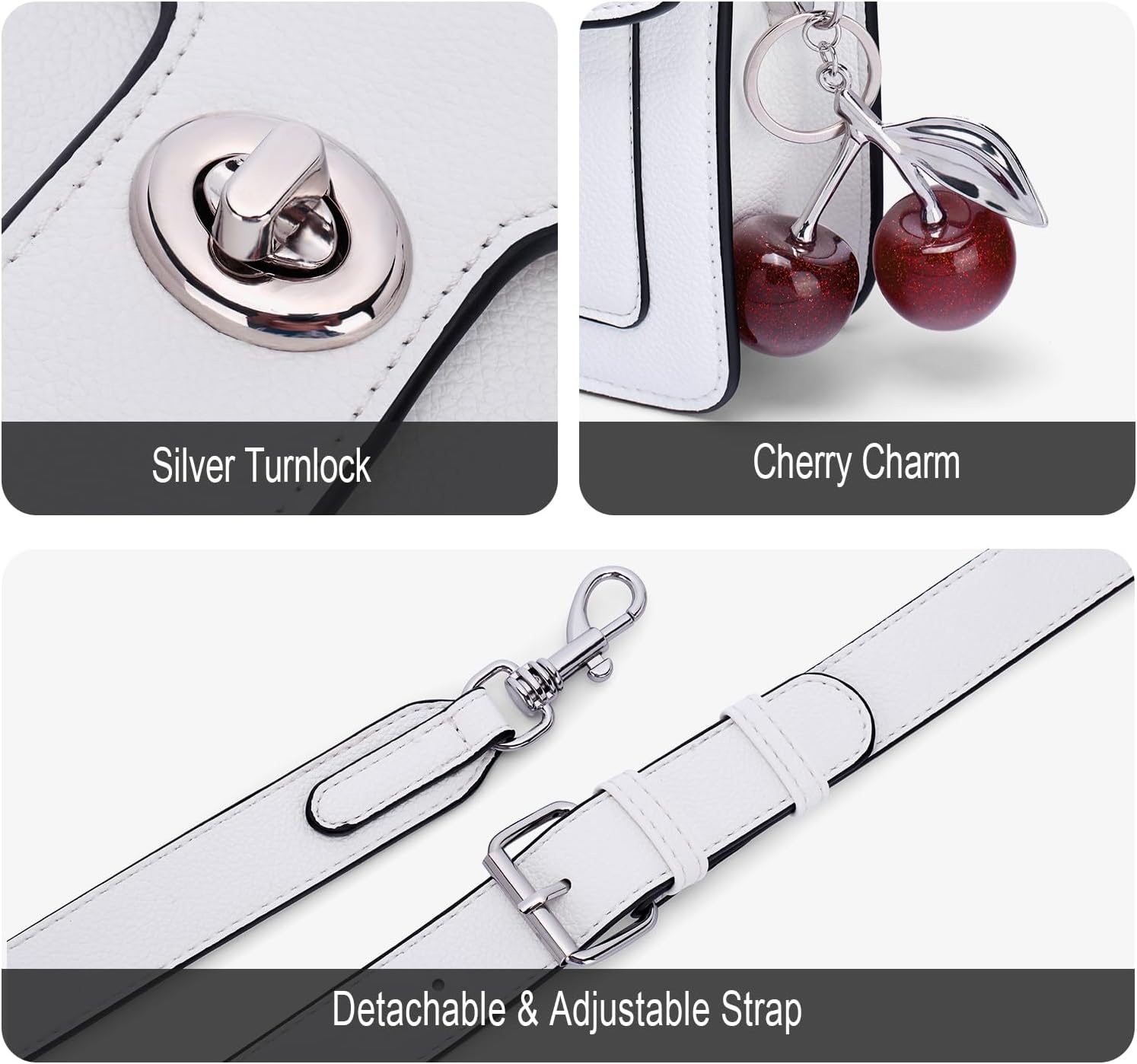 Purses for Women Trendy Crossbody Bags Leather Designer Handbags Travel Shoulder Cherry Bags Charm with 2 Straps - Image 5