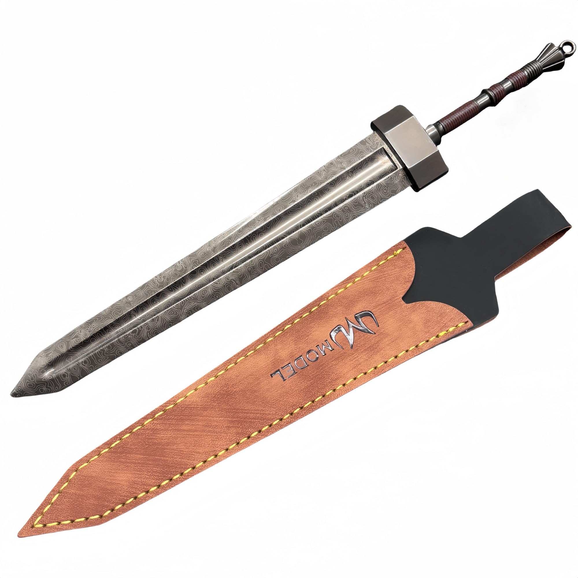 VNVFJKLO Game prop model, 22Cm/8.7In Damascus Pattern Full Metal Material with Display Stand Cosplay Prop Mini Game Collectible