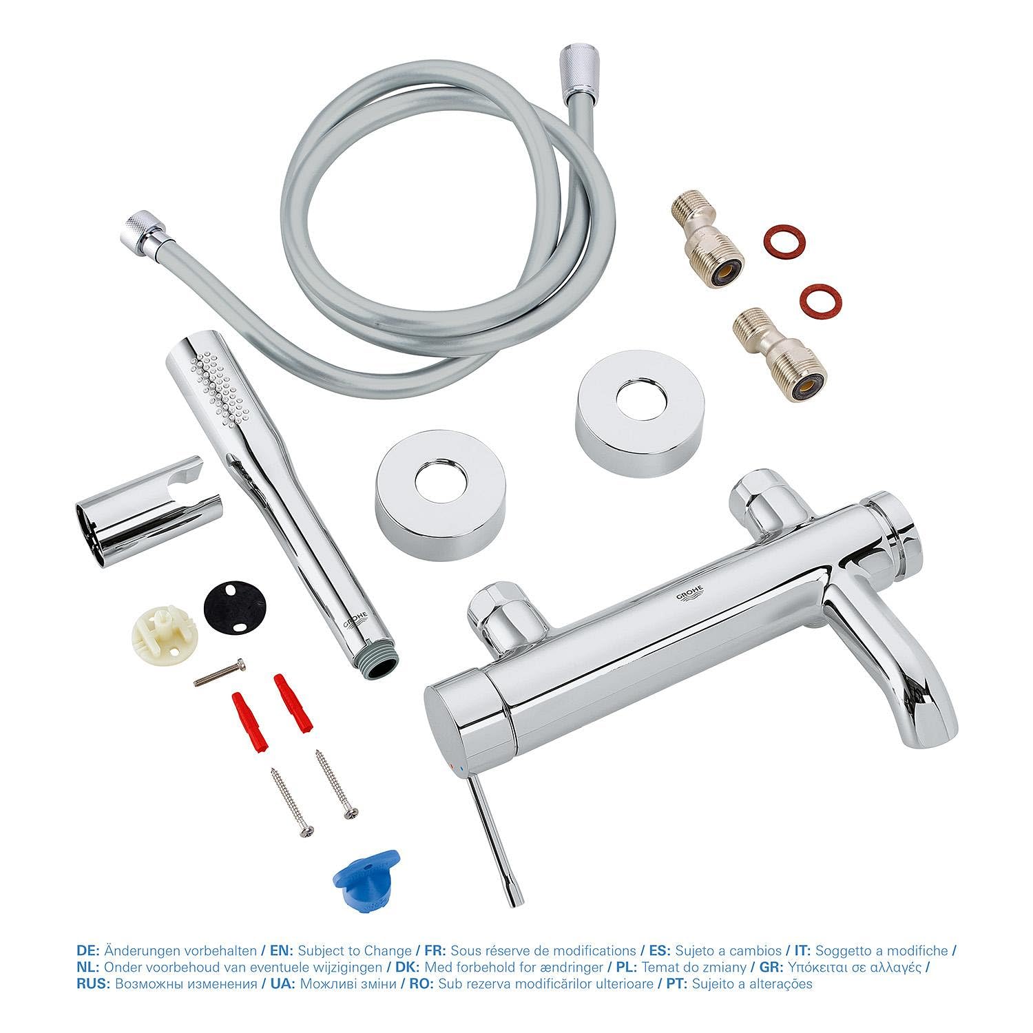 GROHE Essence – Grifería de bañera con teleducha (Set completo para la bañera, grifo de ducha con válvula antirretorno integrada, inversor automático para bañera y ducha), cromo, 33628001