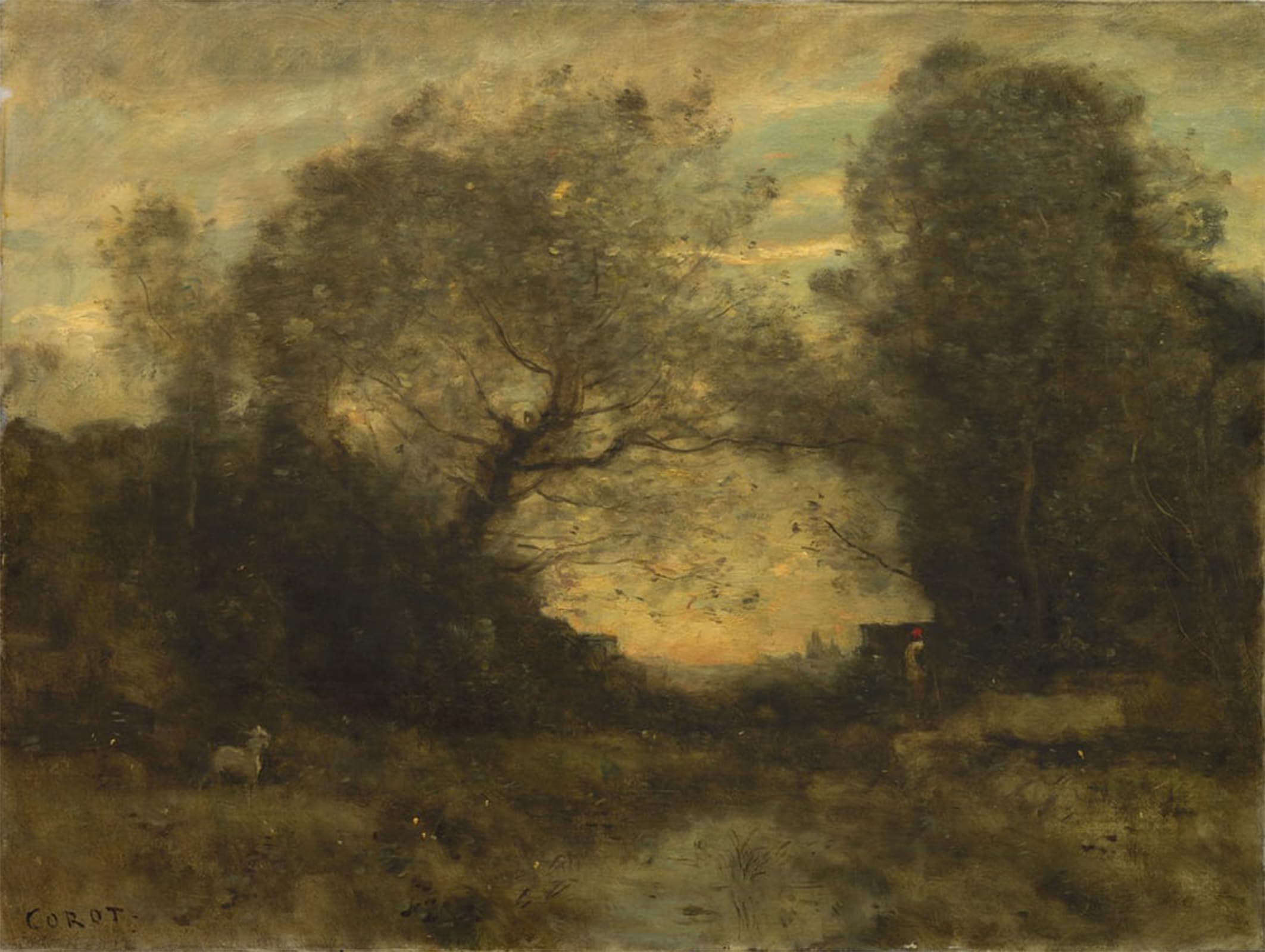 SERENDIPITP Retro Picture Poster Wall Art Pictures Painting The Pond at the Entrance of the Woods by Jean Baptiste Camille Corot Wall Art Canvas Print for Wall Decor 60x90cm