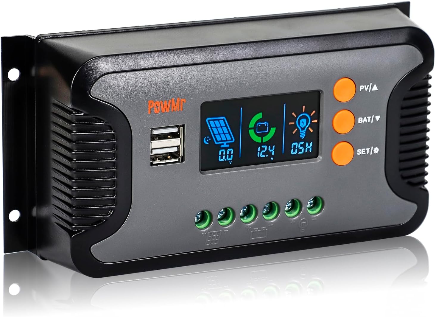 PowMr 80A PWM Solar Charge Controller, 12V 24V 36V 48V Auto, LCD Display and Dual USB Output, Fit for AGM, Gel, FLD, Lead-Acid and Lithium Battery【Update Version】