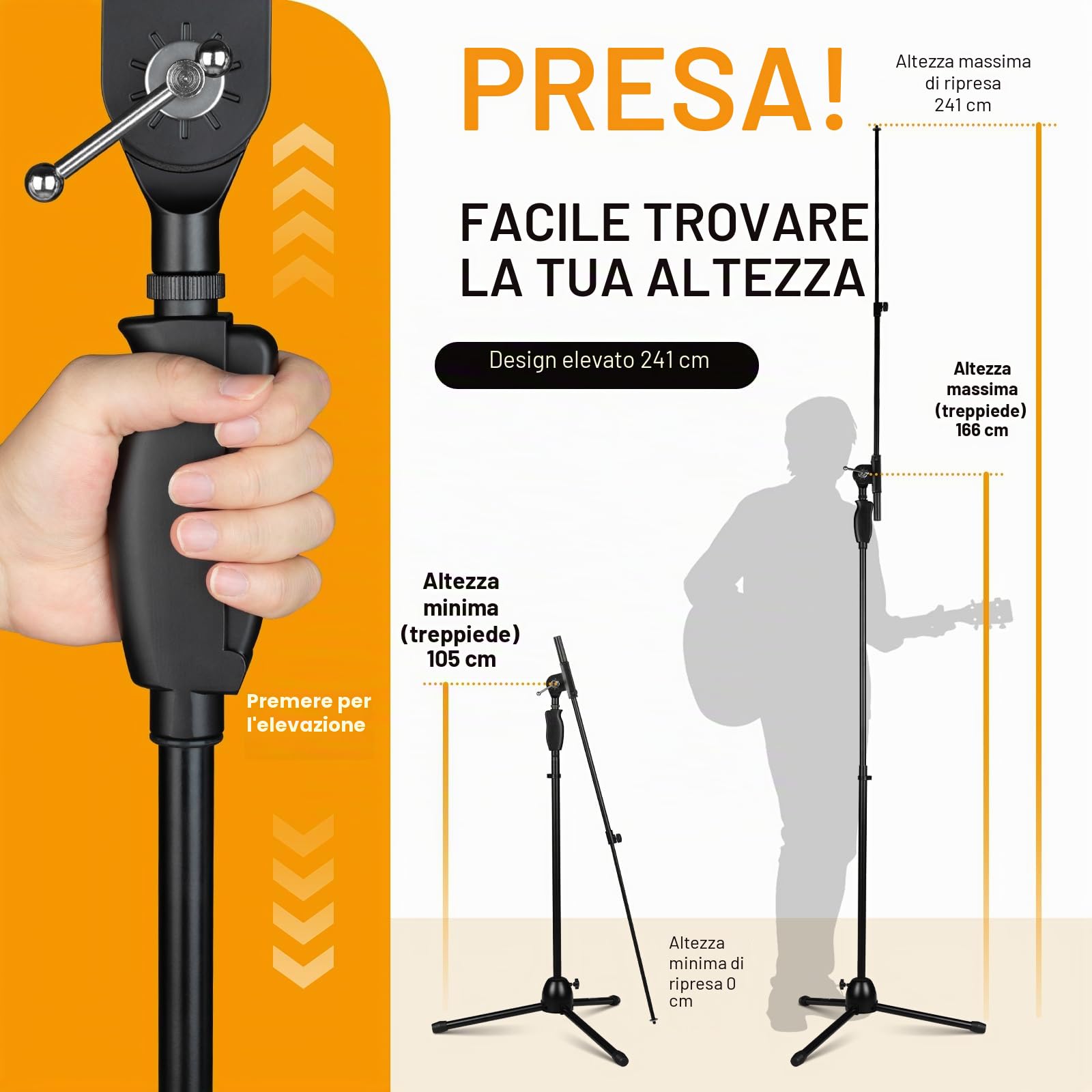 CAHAYA Supporto per Microfono Universale: Asta per Microfono Treppiede con 2 Diversi Clip Supporto per Microfono da Terra Altezza Regolabile per Concerti Videoconferenze Palchi Matrimoni CY0362